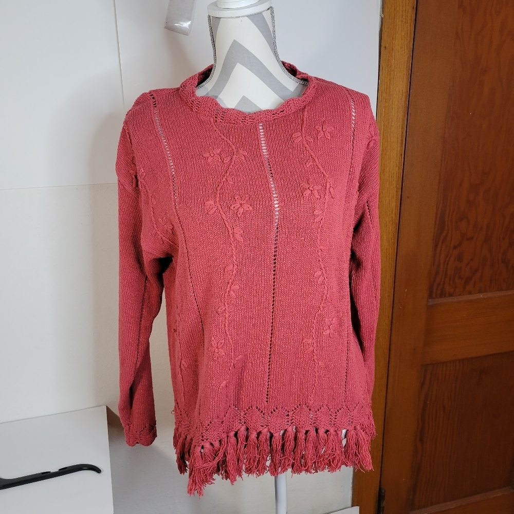 Womens Paris Sport Club Silk/cotton Pink Fringed Sweater Size Small Loose weave